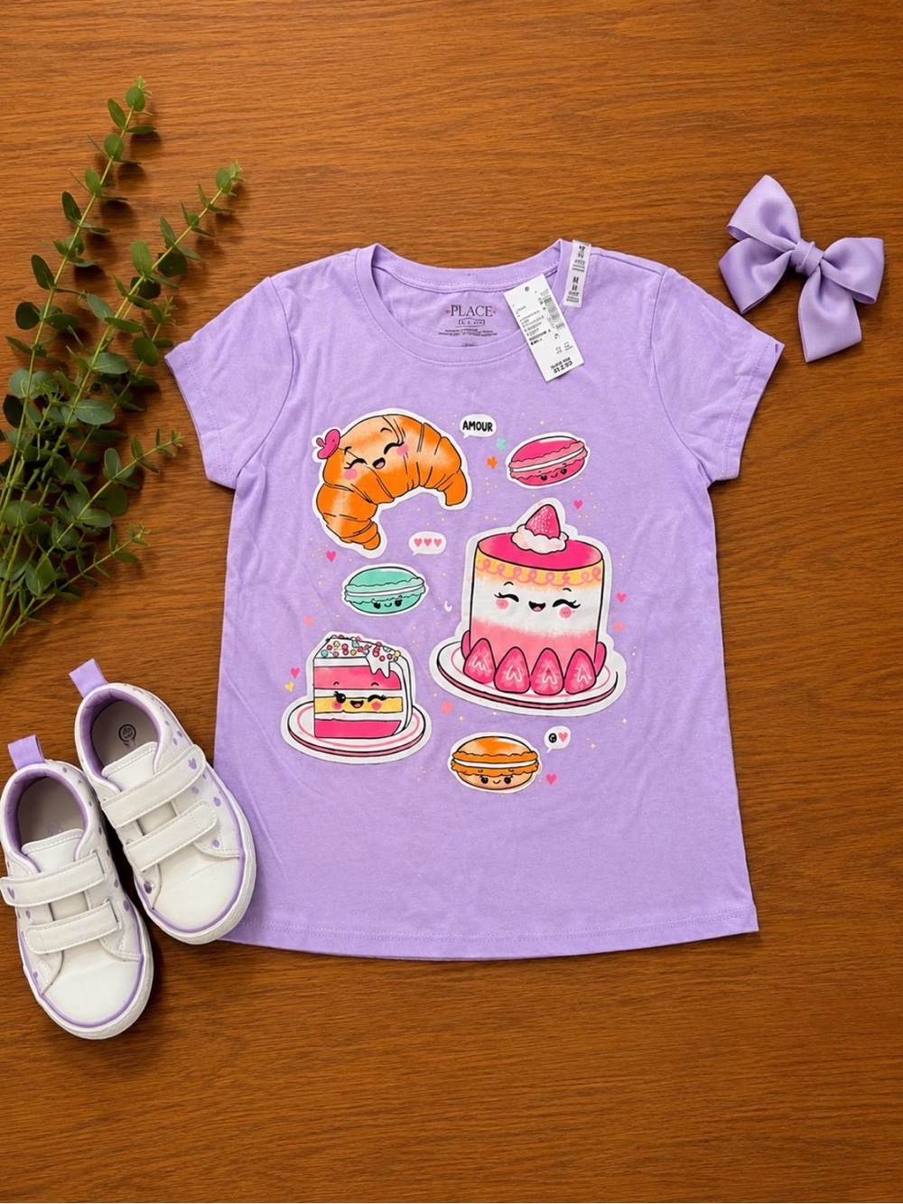 7-8 Kids NWT Lavender Dessert Graphic Tee with Pink & Teal Accents